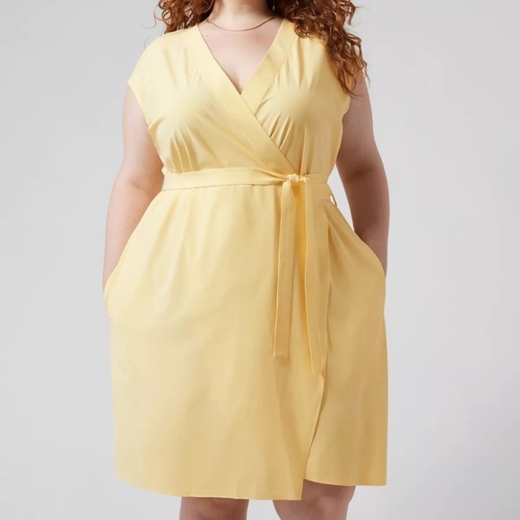 Athleta Newport Wrap Dress, City Stripe Lunaria Yellow SIZE XL - Picture 6 of 10